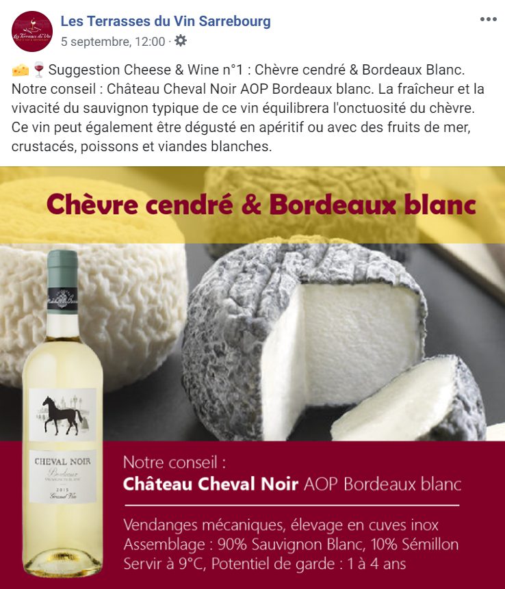 Exemple publication Facebook - Suggestion Cheese & Wine