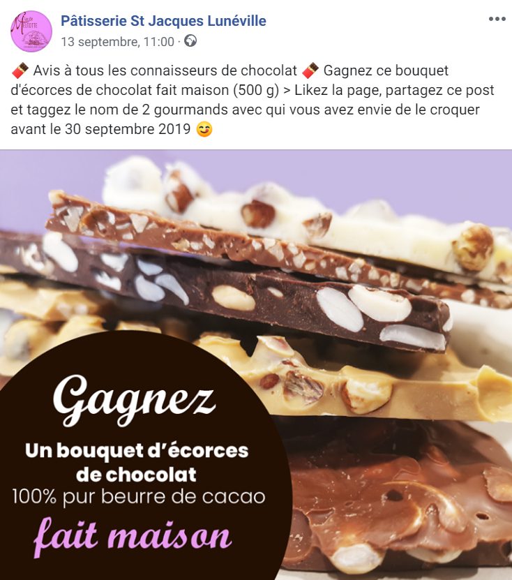 Exemple publication Facebook - Concours chocolat