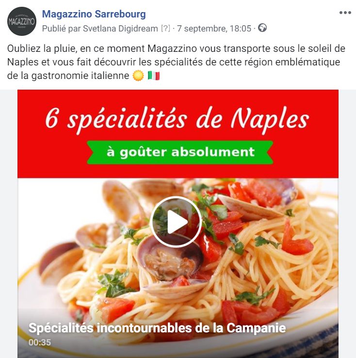 Exemple publication Facebook - Spécialité de Naples